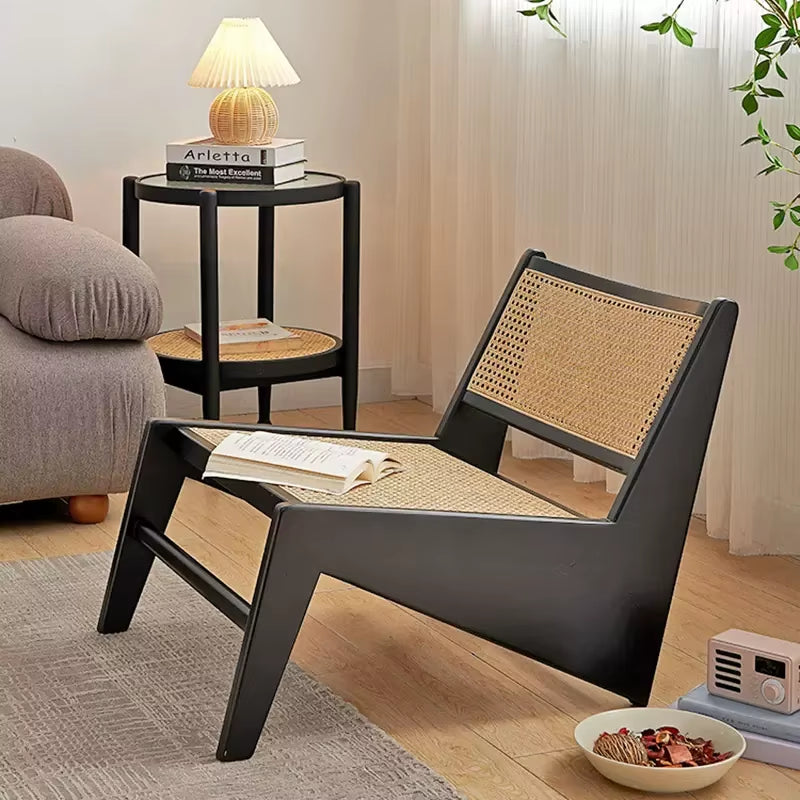 Modern Simple Solid Wood Rattan Chair, Recliner Kangaroo Chair, Balcony, Living Room Leisure Rattan Chair Designer Shape