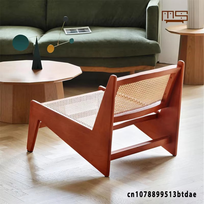 Modern Simple Solid Wood Rattan Chair, Recliner Kangaroo Chair, Balcony, Living Room Leisure Rattan Chair Designer Shape