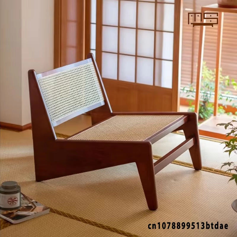 Modern Simple Solid Wood Rattan Chair, Recliner Kangaroo Chair, Balcony, Living Room Leisure Rattan Chair Designer Shape