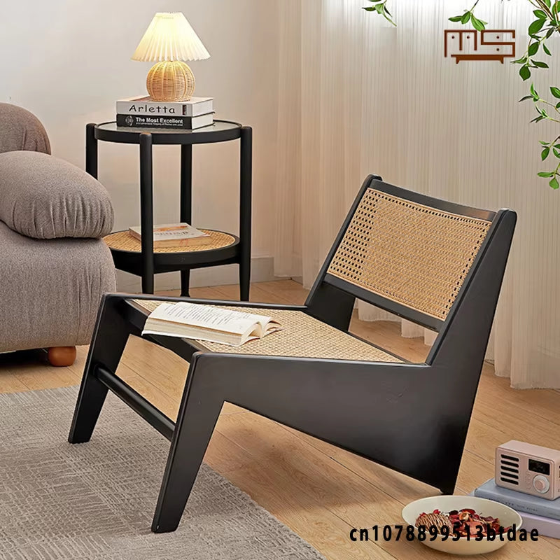 Modern Simple Solid Wood Rattan Chair, Recliner Kangaroo Chair, Balcony, Living Room Leisure Rattan Chair Designer Shape