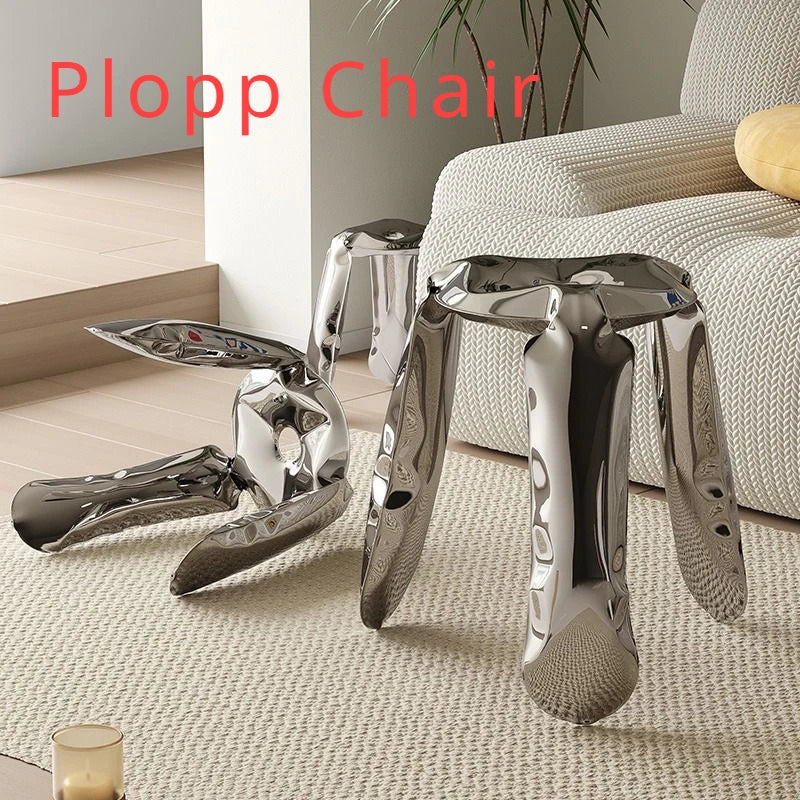 Plopp Chair Creative Minimalist Footstool Metal Inflatable 3D Stainless Steel Stool Living Room Nordic Creative Balloon Stool