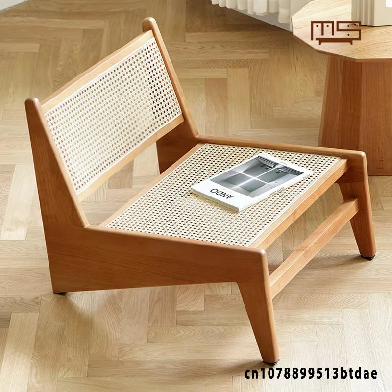 Modern Simple Solid Wood Rattan Chair, Recliner Kangaroo Chair, Balcony, Living Room Leisure Rattan Chair Designer Shape